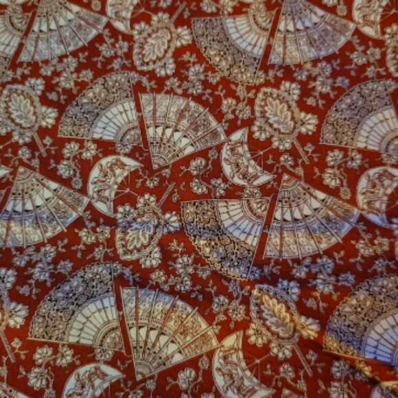Vintage Cotton Fabric Red with White Asian Fans 1/2 Yard x 45" Wide. - Picture 1 of 2